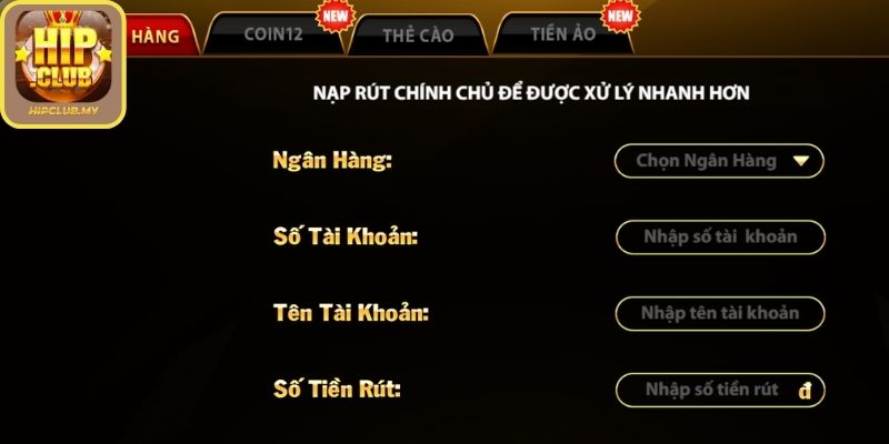 Thao tác rút tiền ở Hipclub