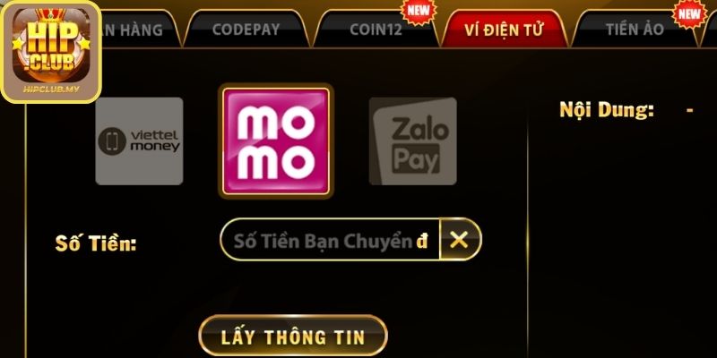 Nạp tiền HIPCLUB qua ví điện tử